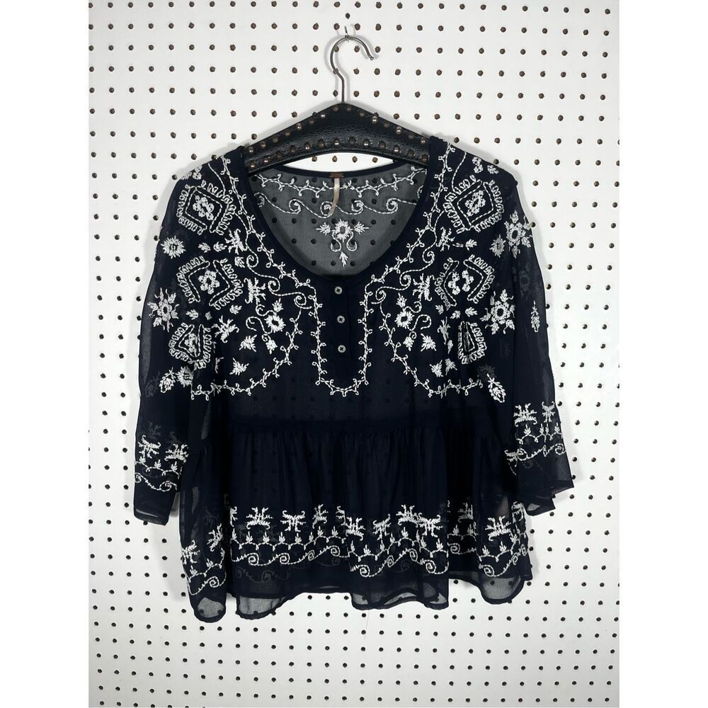 Free People Pennies Sequel navy embroidered peplum size S